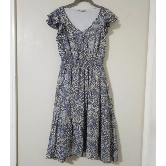 indigo rose Dresses & Skirts - INDIGO ROSE Blue Leopard Paisley Print Fit & Flare Midi Dress, Smocked Waist, S